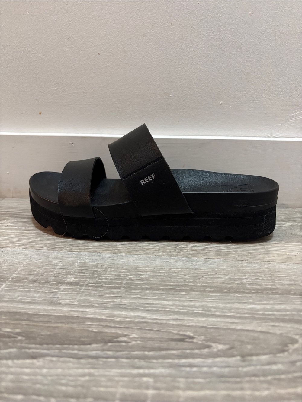 Reef Black Platform Double-Strap Slide Sandals